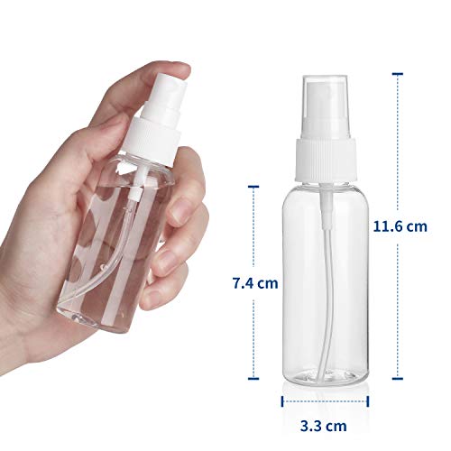 Sizzey Botella de spray vacios Plástico 8 x 50 ml, atomizador de niebla fina transparente con embudos para limpieza/atomizador de perfume/riego de plantas/cabello, etc.
