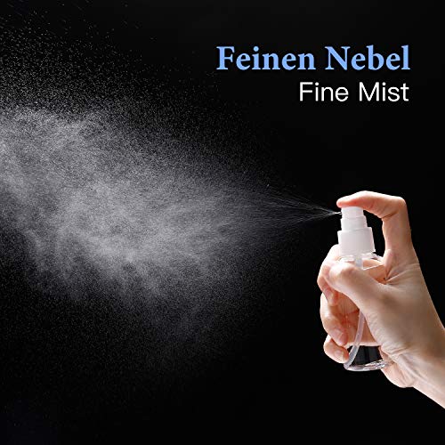 Sizzey Botella de spray vacios Plástico 8 x 50 ml, atomizador de niebla fina transparente con embudos para limpieza/atomizador de perfume/riego de plantas/cabello, etc.