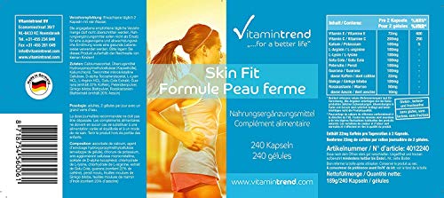 Skin Fit – 240 cápsulas para ¡4 MESES! – cápsulas contra la celulitis – veganas – con vitamina C – anticelulítico vegano