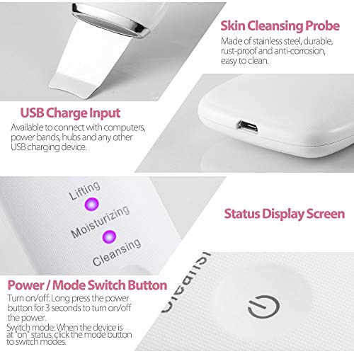 Skin Scrubber - Ubitree Peeling Ultrasónico Facial Removedor de Acné Limpiador de Poros, Lifting Dispositivo de Belleza Facial Para Limpieza Facial y Cuidado Facial