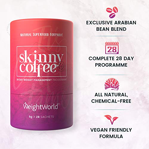 Skinny Coffee, Café Instantáneo Control del Peso Programa de 28 días - Café Árabe, Granos Café Verde, Ginseng, Chlorella, Polvo Matcha y L-Carnitina, Café Quemagrasas Para Adelgazar, Vegano
