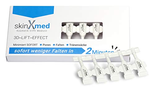 SkinXmed ampollas faciales efecto 3D Lifting inmediato | Rellenador intensivo anti-arrugas cara, ojos, cuello, escote | Crema acción flash 2 min | Suaviza poros | Pullulan, goma de acacia 10 monodosis