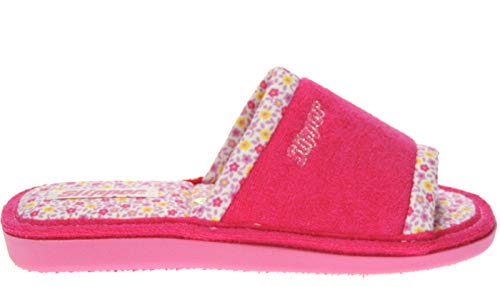 Slipper 16-107 Zapatilla Llana Chinela Destalonada Descalza y Punta Abierta en Toalla con Mariposa de Casa para Mujer Fucsia Talla 36