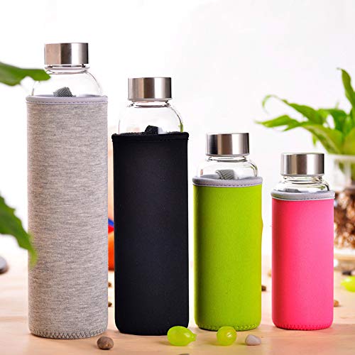 Slosh Botella Agua Vidrio Cristal Taza Viaje Deportiva Deporte Sin Bpa Gimnasio Yoga Oficina con Funda Nailon (Negro 0,55L)