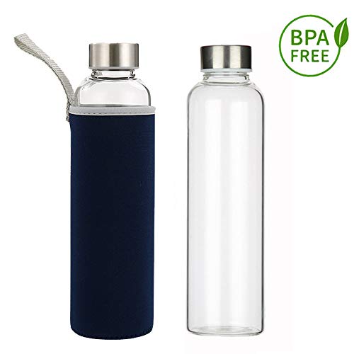 Slosh Botella Agua Vidrio Cristal Taza Viaje Deportiva Deporte Sin Bpa Gimnasio Yoga Oficina con Funda Nailon (Negro 0,55L)