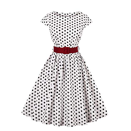 SLYZ Mujeres Europeas Y Americanas Verano Nuevo Corte De Cintura Punto De Onda Más Tamaño Vestido De Temperamento De Longitud Media para Mujeres