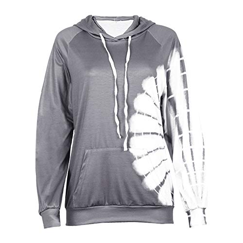 SLYZ Mujeres Otoño Suelta Tie-Dye Estampado De Manga Larga Estampado con Capucha Suéter De Mujer Top