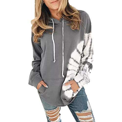 SLYZ Mujeres Otoño Suelta Tie-Dye Estampado De Manga Larga Estampado con Capucha Suéter De Mujer Top