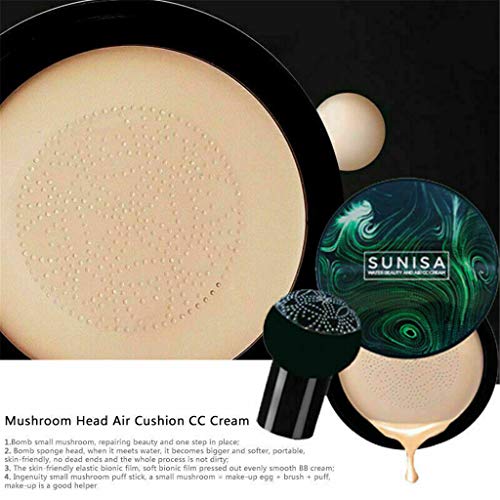 Small Mushroom Head Air Cushion CC Cream, Lasting Concealer Moisturizing Foundation Nude Makeup Whitening Brightening Pigment BB Liquid Foundation Makeup Base Primer (Natural Color)