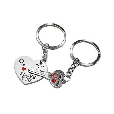 Smallwise Trading Couple Keychain Keyring --- "I Love You" Heart + Key --- Lover Sweetheart Gift for Valentine's Day / Wedding Anniversary / Birthday