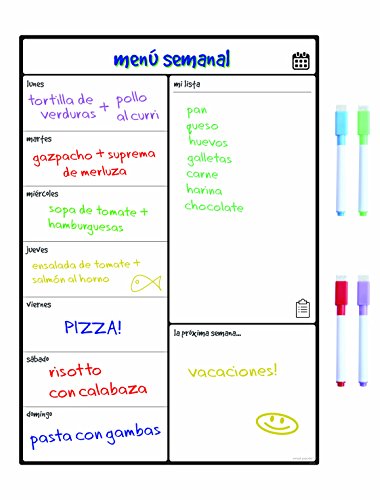 Smart Panda Calendario Magnético para Nevera - Ideal Planificador de Menú, Recordatorio, Lista de la Compra - Pizarra Magnética Incluye 4 Rotuladores de Color – Semanal – En Español