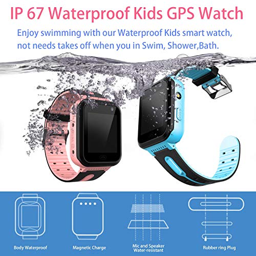 Smartwatch Impermeable para Niños Niñas - Reloj Teléfono con Localizador LBS Chat de Voz SOS Cámara Linterna Despertador Juegos Regalo Relojes Estudiante Smart Watch Compatibles con iOS Android,Rosa