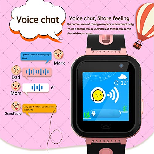 Smartwatch Impermeable para Niños Niñas - Reloj Teléfono con Localizador LBS Chat de Voz SOS Cámara Linterna Despertador Juegos Regalo Relojes Estudiante Smart Watch Compatibles con iOS Android,Rosa