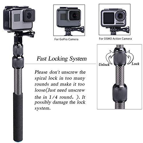 Smatree S3C Palo Selfie Stick Impermeable para GoPro MAX, Hero 2018, Hero 9/8/7/6/5/4/3+/3/2/1/Fusion/Session,Osmo Action (12,5"-39,5")