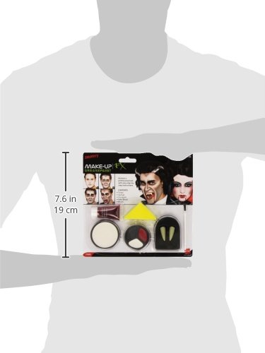 Smiffy'S 37808 Set De Maquillaje De Vampiro Con Colmillos, Esponja, Pintura Para La Cara Y Sangre En Un Tubo, Blanco / Rojo