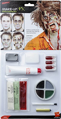 Smiffy's-39094 Kit de Zombi, Pintura Facial, Falsa, Sangre en Gel, látex líquid, Color Natural, No es Applicable (39094)