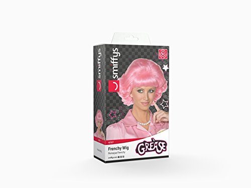 Smiffys-42127 Licenciado oficialmente Peluca de Frenchy de Grease, Corta y rizada, color rosado, Tamaño único (Smiffy's 42127) , color/modelo surtido