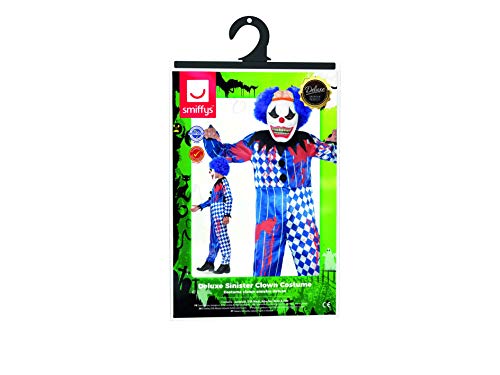 Smiffy'S 44327M Disfraz De Payaso Siniestro Deluxe Con Traje Entero Careta De Goma, Azul, M - Edad 7-9 Años , color/modelo surtido