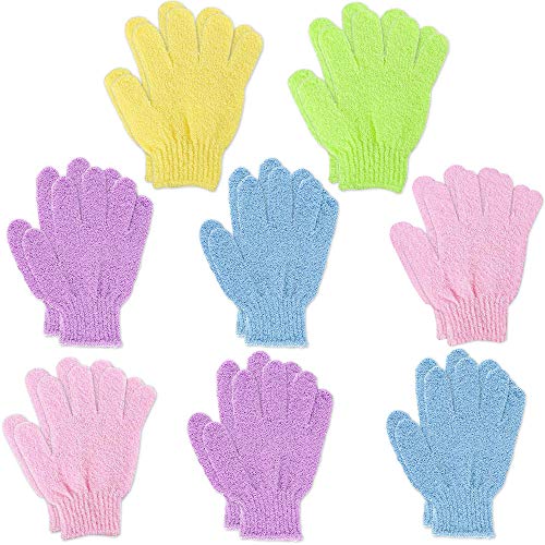 SNAGAROG 8 pares de guantes de ducha exfoliantes Exfoliación corporal Manoplas de mano Doble cara Guantes de baño para ducha, baño, exfoliante y spa Masaje Eliminador de células muertas