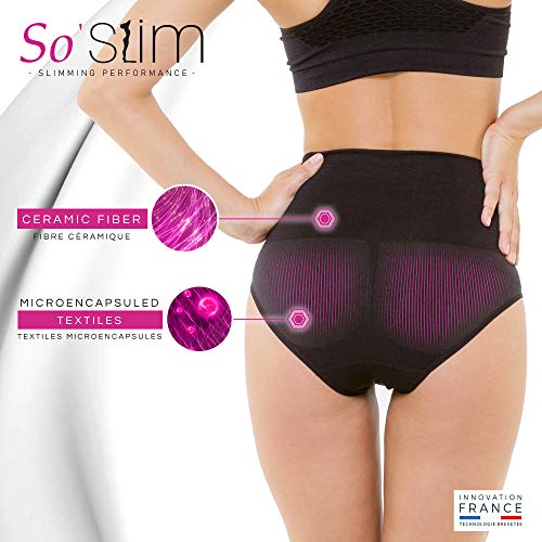 So Slim – Braga reductora para mujer – Diario/noche – Funda reductora – anticelulitis reafirmante y efecto push up – Tecnología francesa Cosméto Ceremic Negro S
