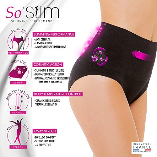 So Slim – Braga reductora para mujer – Diario/noche – Funda reductora – anticelulitis reafirmante y efecto push up – Tecnología francesa Cosméto Ceremic Negro S