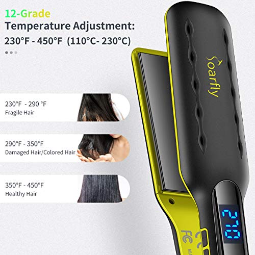 Soarfly Plancha de pelo de hierro plano iónico de turmalina de cerámica, planeador profesional para salón de instrumentos, barra de temperatura ajustable, para todo tipo de cabello