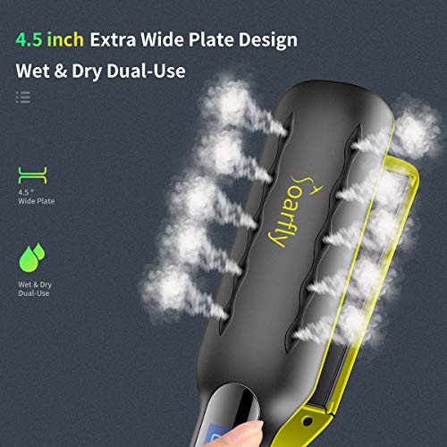 Soarfly Plancha de pelo de hierro plano iónico de turmalina de cerámica, planeador profesional para salón de instrumentos, barra de temperatura ajustable, para todo tipo de cabello