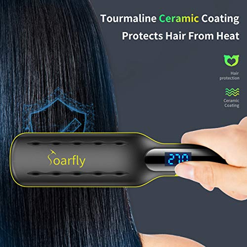 Soarfly Plancha de pelo de hierro plano iónico de turmalina de cerámica, planeador profesional para salón de instrumentos, barra de temperatura ajustable, para todo tipo de cabello