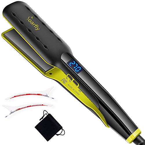 Soarfly Plancha de pelo de hierro plano iónico de turmalina de cerámica, planeador profesional para salón de instrumentos, barra de temperatura ajustable, para todo tipo de cabello