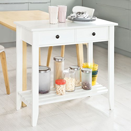 SoBuy Mesa Auxiliar con 2 Cajones y Tablero o Estante, Consola Mesa Madera Escritorio Blanco, Carro de Cocina, FSB04-W, ES