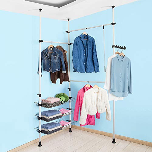 SoBuy® Sistema de Perchero Extensible,Perchero telescópico,L(1600-1950mm) XA(1030-2780mm), Metal y plástico, Color Blanco, FRG34, ES