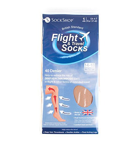 Sock Shop - Mujer calcetines medias de compresion vuelos para viaje en 2 colores (37-42 eur, Beige) flight