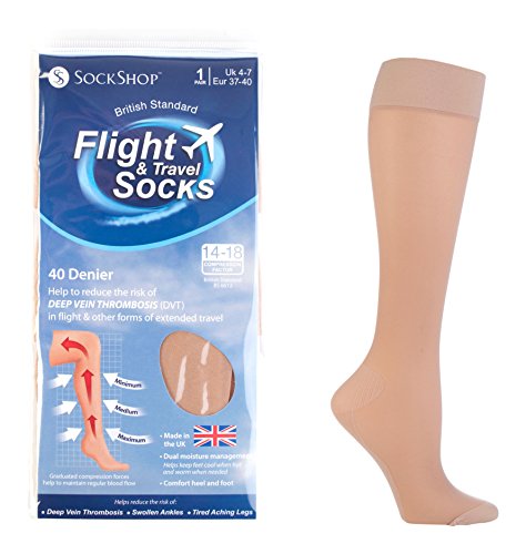 Sock Shop - Mujer calcetines medias de compresion vuelos para viaje en 2 colores (37-42 eur, Beige) flight