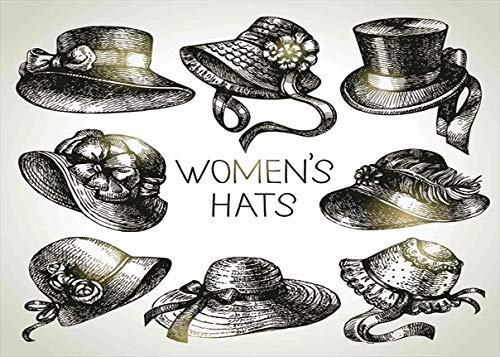Soefipok Juego de Funda nórdica de 3 Piezas, colección de Sombreros de Mujer Vintage y catálogo de Moda Retro Imagen de Tocado Antiguo Femenino, 100% Microfibra súper Suave, Transpirable, Negro