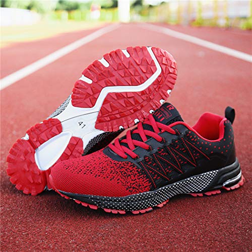 SOLLOMENSI Zapatillas de Hombres Deporte Running Zapatos para Correr Gimnasio Sneakers Deportivas Padel Transpirables Casual Montaña 45 EU A Rojo