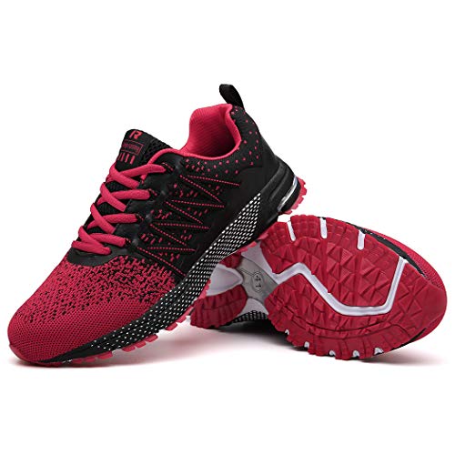 SOLLOMENSI Zapatillas de Hombres Deporte Running Zapatos para Correr Gimnasio Sneakers Deportivas Padel Transpirables Casual Montaña 45 EU A Rojo