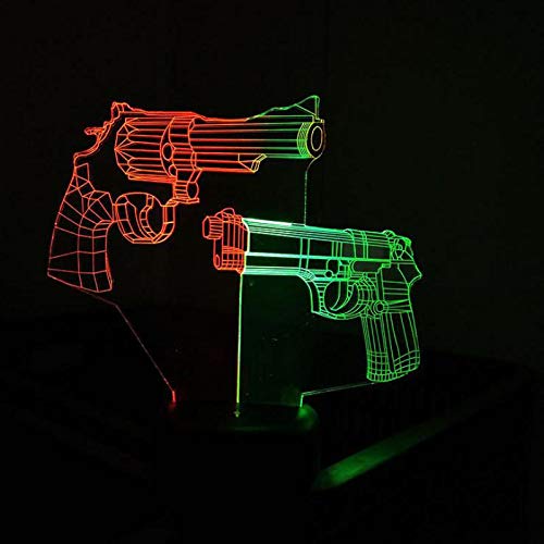 (Solo 1) Pistola 3d visual night light creative colorful touch carga led estéreo regalo lámpara 3d lámpara de habitación para niños juguete de dibujos animados lindo para niños