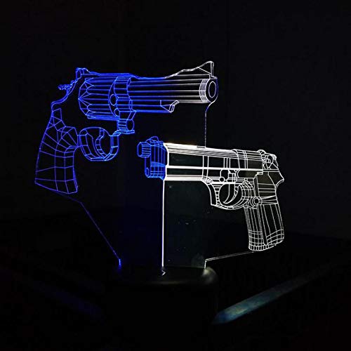 (Solo 1) Pistola 3d visual night light creative colorful touch carga led estéreo regalo lámpara 3d lámpara de habitación para niños juguete de dibujos animados lindo para niños