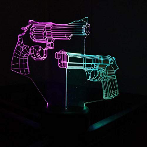 (Solo 1) Pistola 3d visual night light creative colorful touch carga led estéreo regalo lámpara 3d lámpara de habitación para niños juguete de dibujos animados lindo para niños