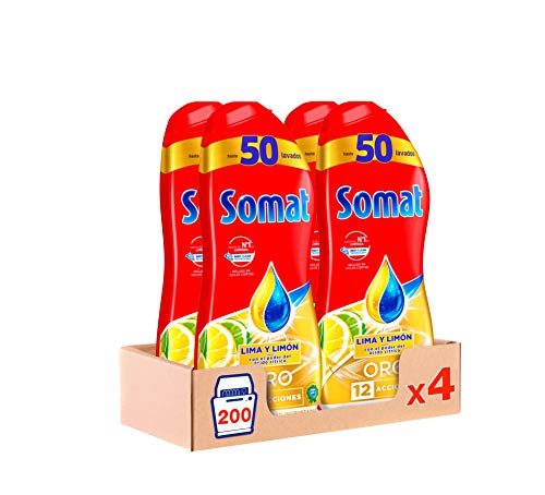Somat Oro Gel Lavavajillas Limón – Pack de 4, Total: 200 lavados (3.6 L)