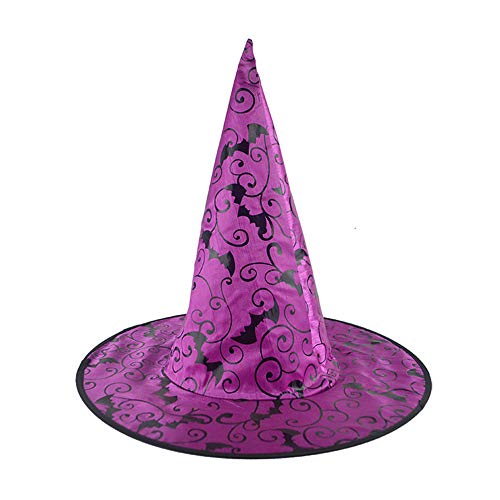 Sombrero de Bruja para Mujer Adulto Bat 1Pcs para Accesorio de Disfraces de Halloween Gorra de Bruja con Patrón de murciélago