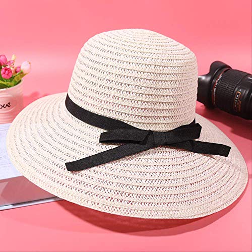 Sombrero Mujer Verano Coreano Plateado Marea Casquillo de Paja Playa de Verano Ajustable Sombrero de Sol Protector Solar Grande a Lo Largo de Las Mujeres Sombrero de Sombra 55-58Cm, Ibuprofen, blan