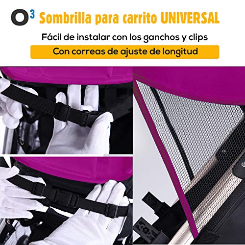 Sombrilla Carrito Bebe Universal Con Mosquitera Carro Bebe Universal - Sombrilla Carrito Bebe - Toldo Para Carrito/Silla De Paseo - Parasol Carrito Bebe (Morado)