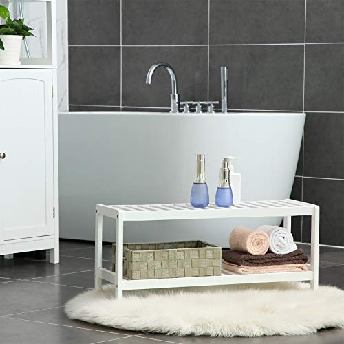 SONGMICS 2 Estantes de Bambú Natural, Armario para Zapatos, Estante para Plantas, Zapatos, Libros, para Entrada, Sala de Estar, Dormitorio, Baño, 70 x 26 x 33 cm, Blanco LBS02WT