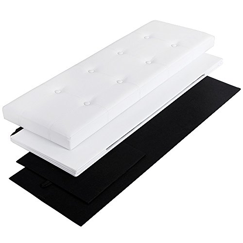 Songmics Baúl Puff - Taburete para almacenaje, Plegable Carga máxima de 300 kg, Blanco, 110 x 38 x 38 cm