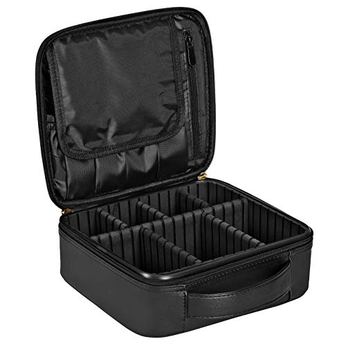 SONGMICS Bolsa de Cosméticos, Estuche de Maquillaje, Neceser de Viaje con Compartimentos Divididos Ajustables, Bolsillos para Cepillos, de Regalo, Negro MUC24BK