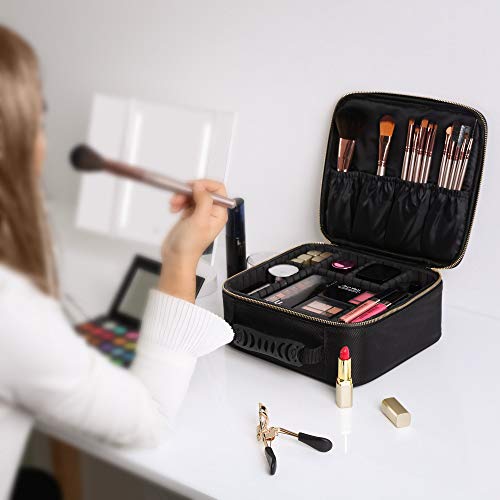 SONGMICS Bolso para Maquillaje Organización de Maquillaje Almacenaje Neceser de Viaje Bolso de Aseo con Asa M MUC23BK