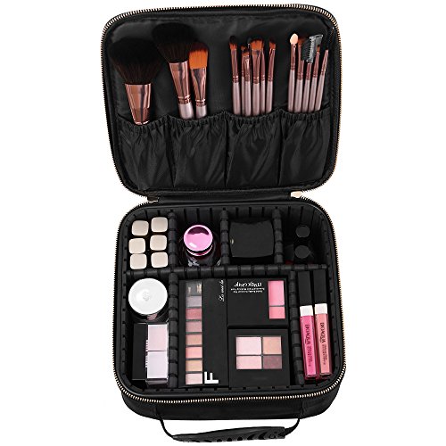 SONGMICS Bolso para Maquillaje Organización de Maquillaje Almacenaje Neceser de Viaje Bolso de Aseo con Asa M MUC23BK