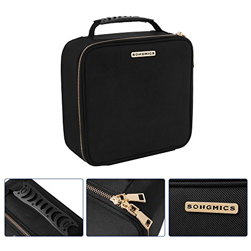 SONGMICS Bolso para Maquillaje Organización de Maquillaje Almacenaje Neceser de Viaje Bolso de Aseo con Asa M MUC23BK