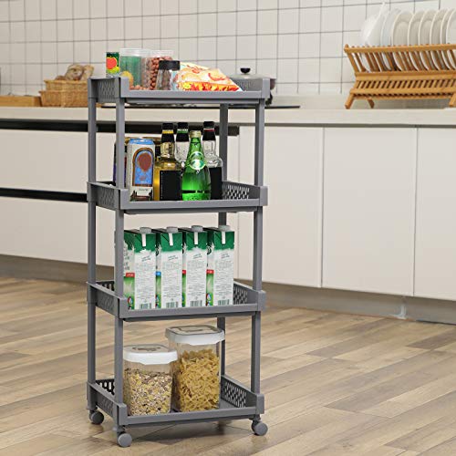 SONGMICS Carrito de Cocina con Ruedas, Estantería de 4 Niveles, 86 cm de Alto, para Cocina, Oficina, Baño, Gris KSC04GY